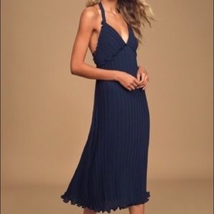 Sweetly Serenaded Navy Pleated Halter Midi Dress